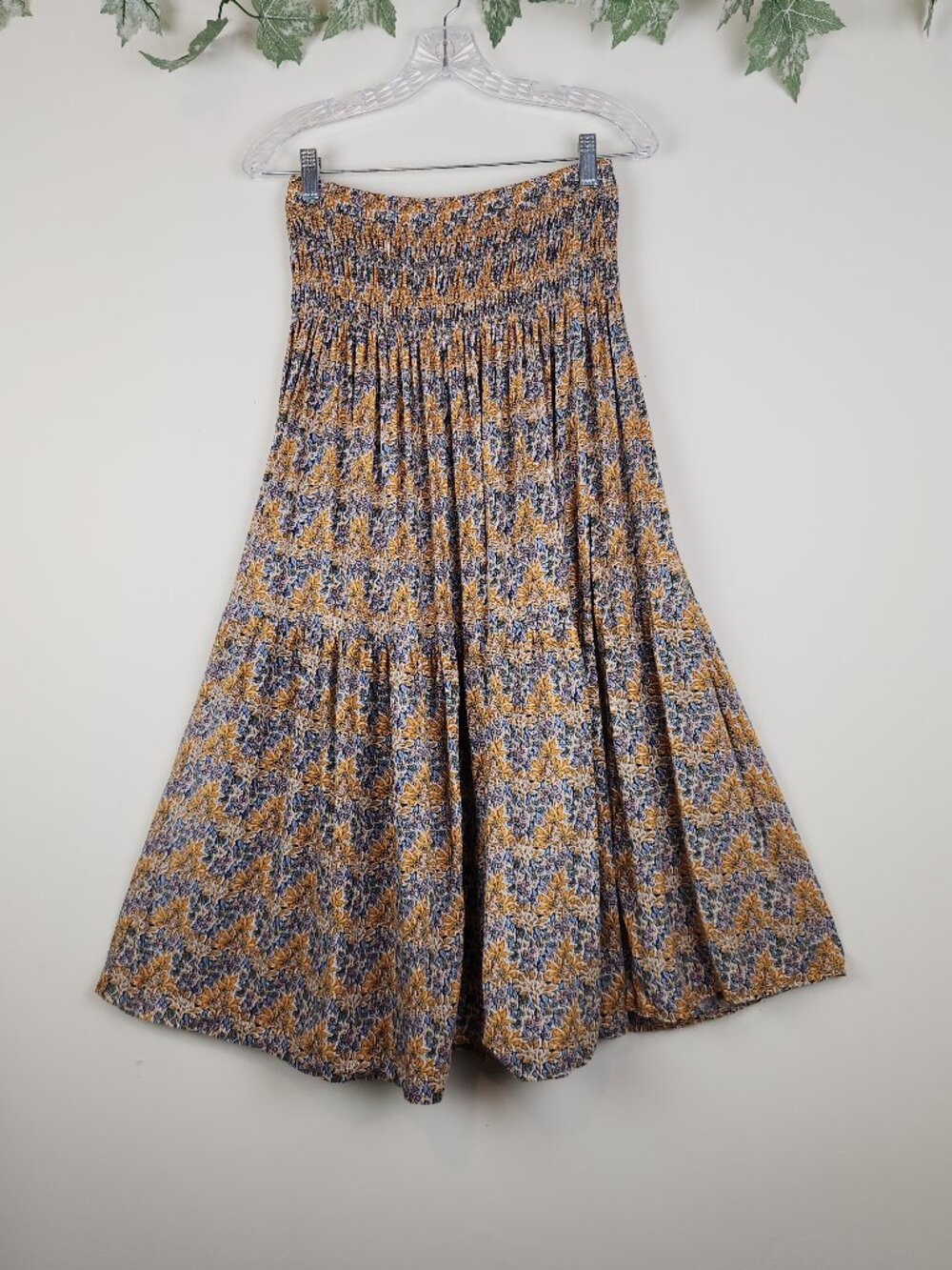 Natural Life Size M Floral Pull on Side Slit Boho Cottage Core Beachy Maxi Skirt